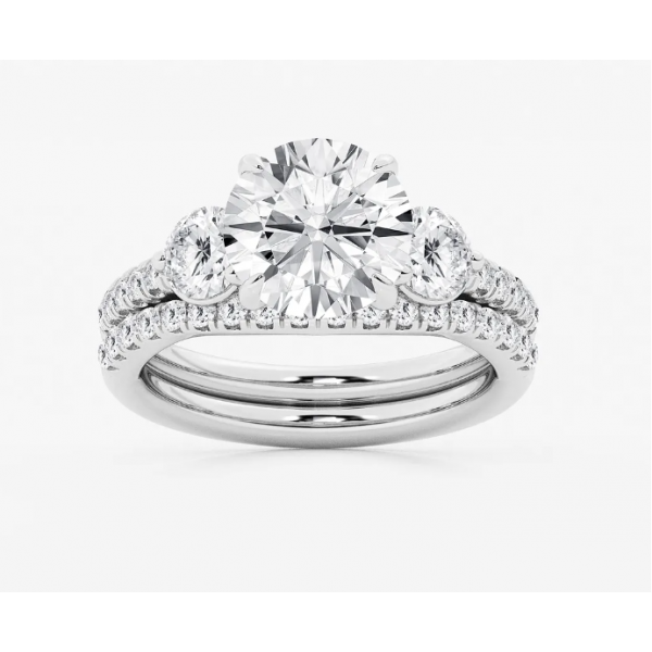 4.14 CTW Round Lab-Grown Diamond Three-Stone Bridal Set – 3 CT Center